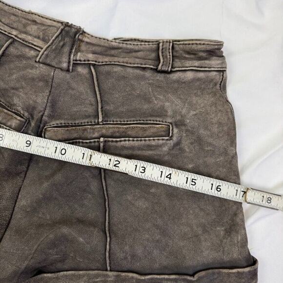 Doma Lamb Leather Mini Shorts 28" S Grey Brown Washed Vintage Finish $500 - Picture 13 of 16